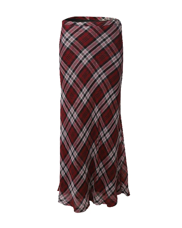 bold glow skirts -Michael Kors Plaid Maxi Skirt in Red Silk-Voile