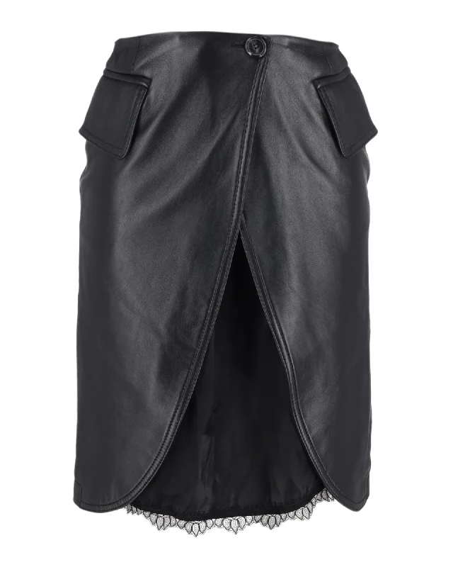 lapis rest skirts -MM6 Maison Margiela Open-Front Skirt in Black Leather