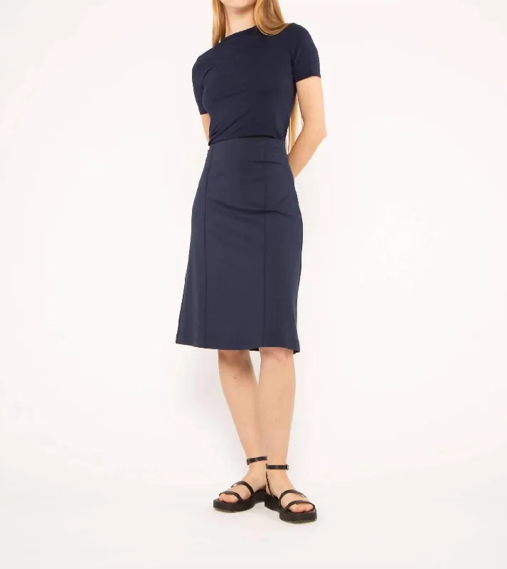 form flow skirts -Ponte Knit A-Line Skirt In Navy