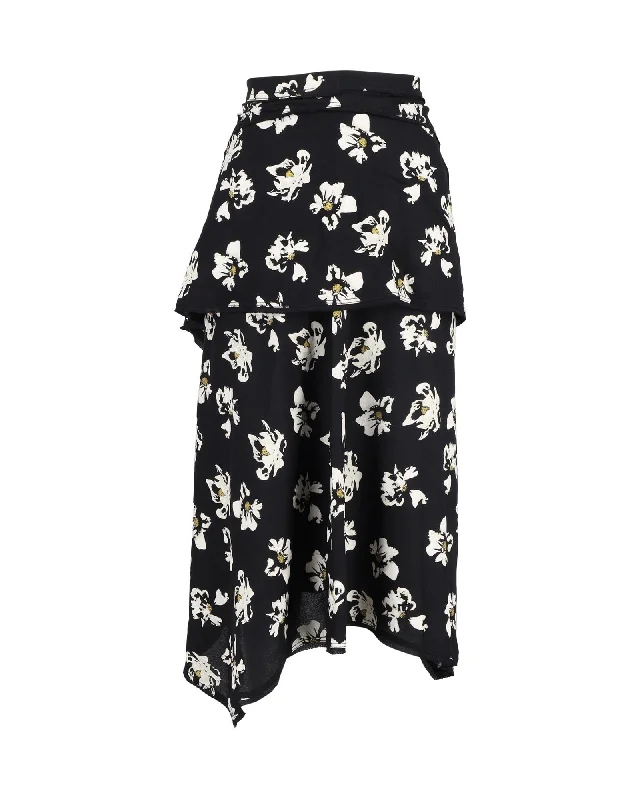 navy mist skirts -Proenza Schouler Asymmetric Midi Skirt in Floral-Print Viscose