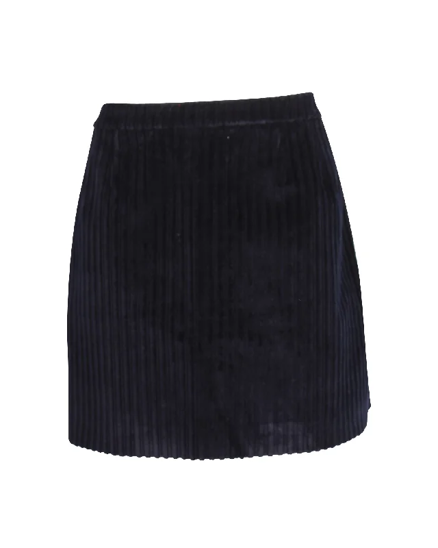 kiwi slim skirts -Red Valentino Flared Corduroy Mini Skirt in Navy Blue Cotton