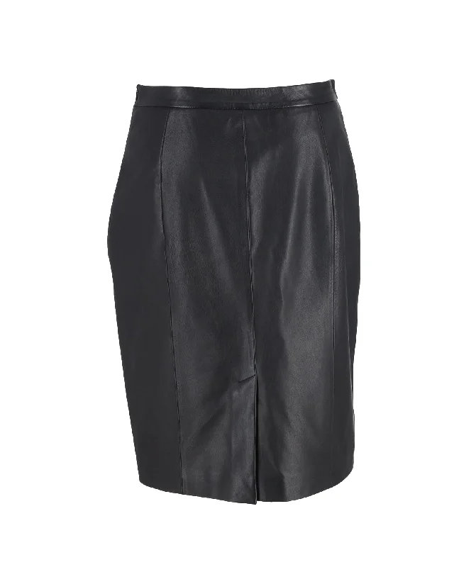 denim vivid skirts -Red Valentino Knee-Length Pencil Skirt in Black Leather