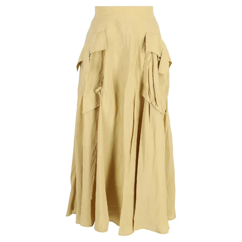 rose soft skirts -Rejina Pyo Lena Crinkled Midi Skirt in Yellow Linen