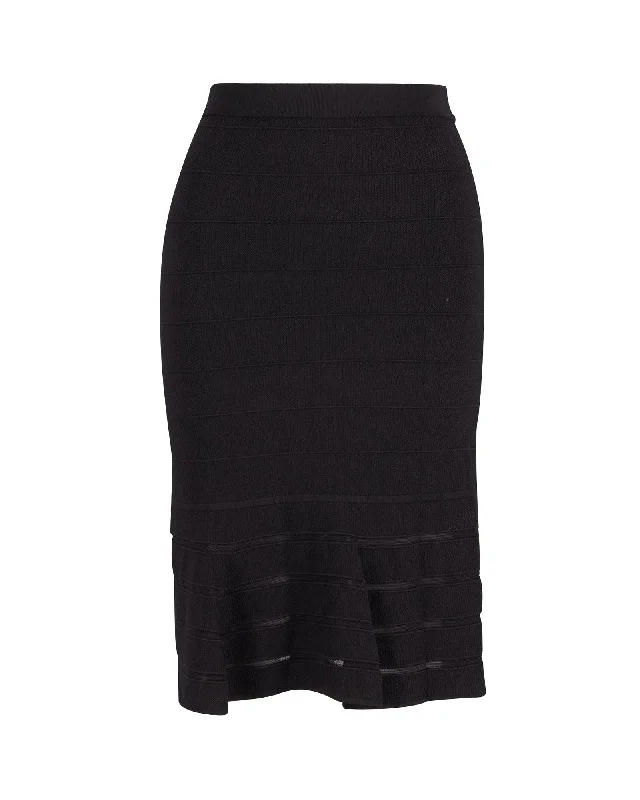 thick vivid skirts -Sandro Paris Flared Hem Pencil Skirt in Black Viscose