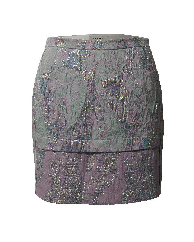 soft angle skirts -Sandro Paris Jacquard Mini Skirt in Multicolor Polyester