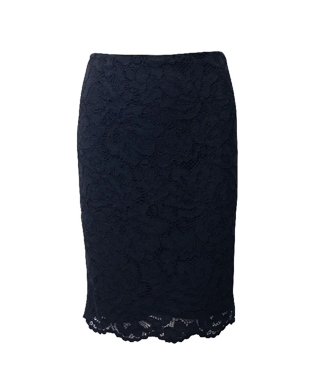 ruched edge skirts -Sandro Paris Lace Pencil Skirt in Black Cotton