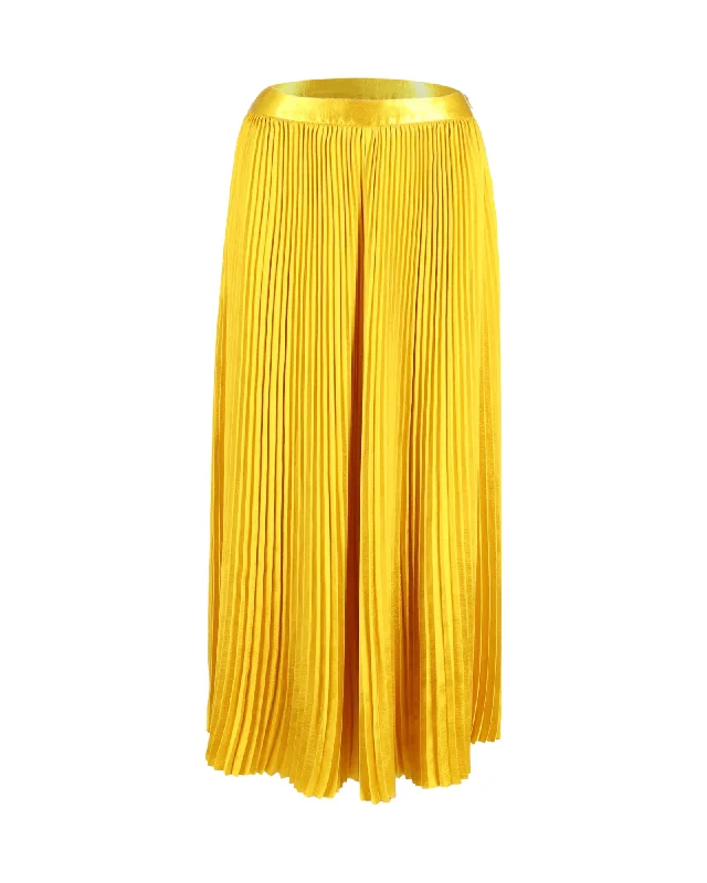 long tint skirts -Ulla Johnson Rami Pleated Midi Skirt in Yellow Gold Polyester