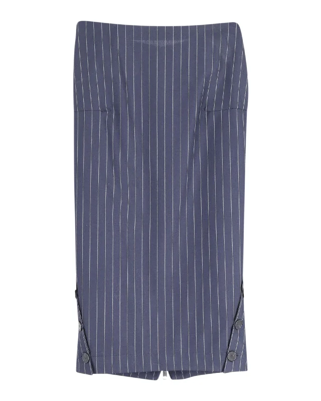 infant slim skirts -Victoria Beckham Pin Stripe Pencil Skirt in Navy Blue Wool