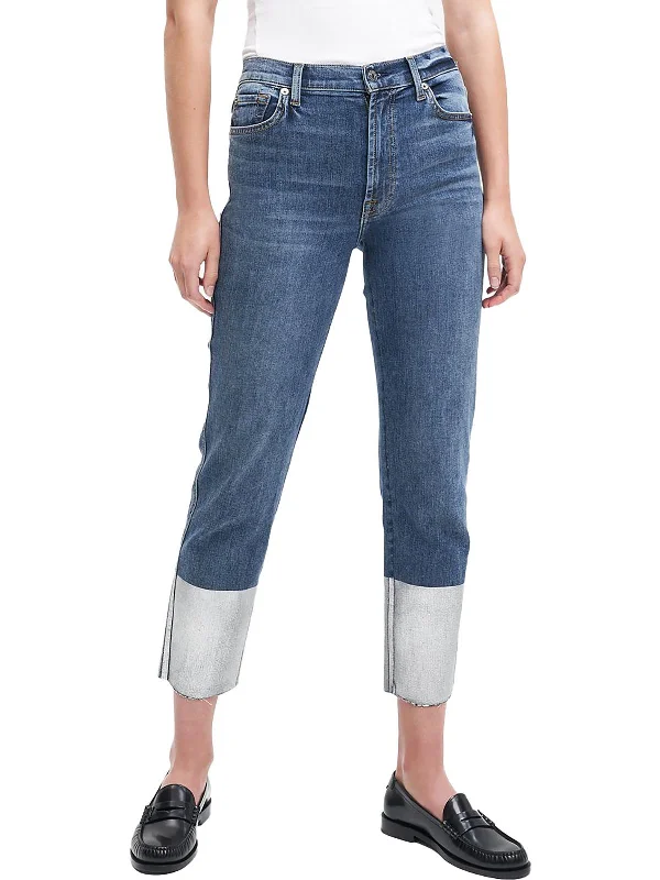 side patch pants -Bair Authentic  Womens High Waist Cropped Straight Leg Jeans