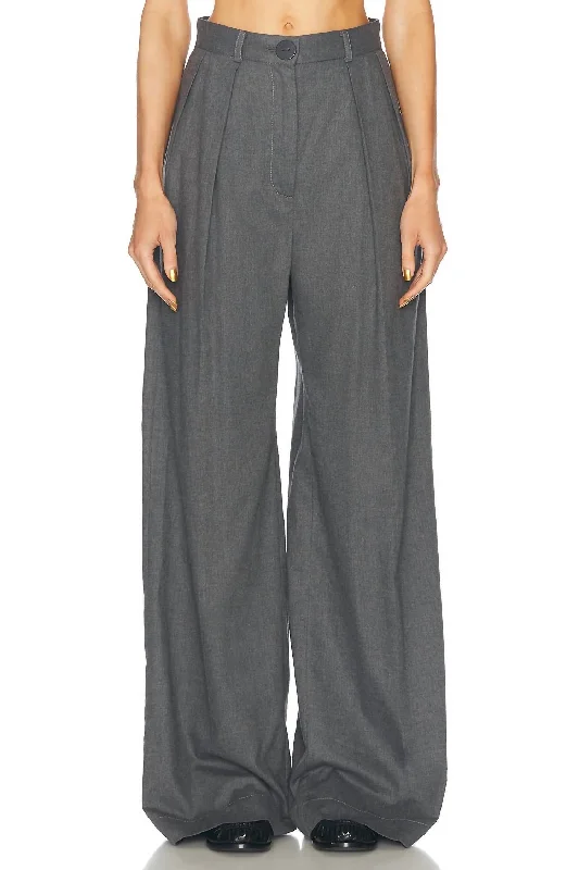 drape flex pants -Button Pleated Trouser In Charcoal Flannel