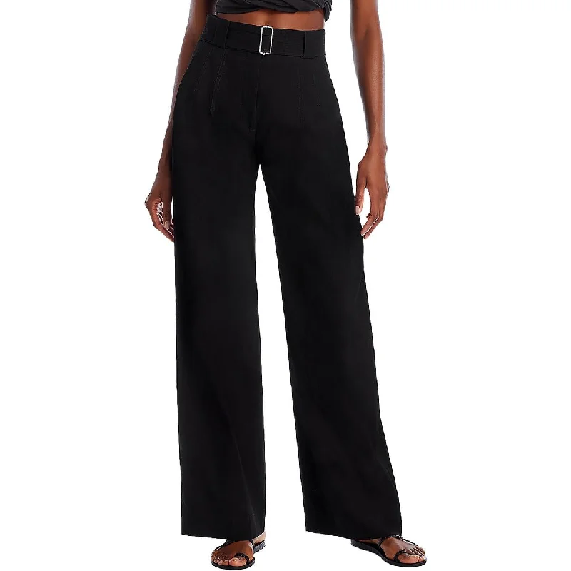 wide cut pants -Darby Womens Linen Blen High Rise Wide Leg Pants