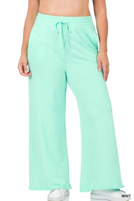 paradise stretch pants -French Terry Wide Leg Lounge Pants In Mint