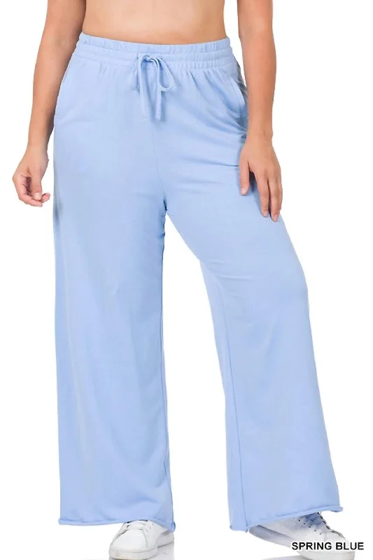 playful graphic pants -French Terry Wide Leg Lounge Pants In Spring Blue