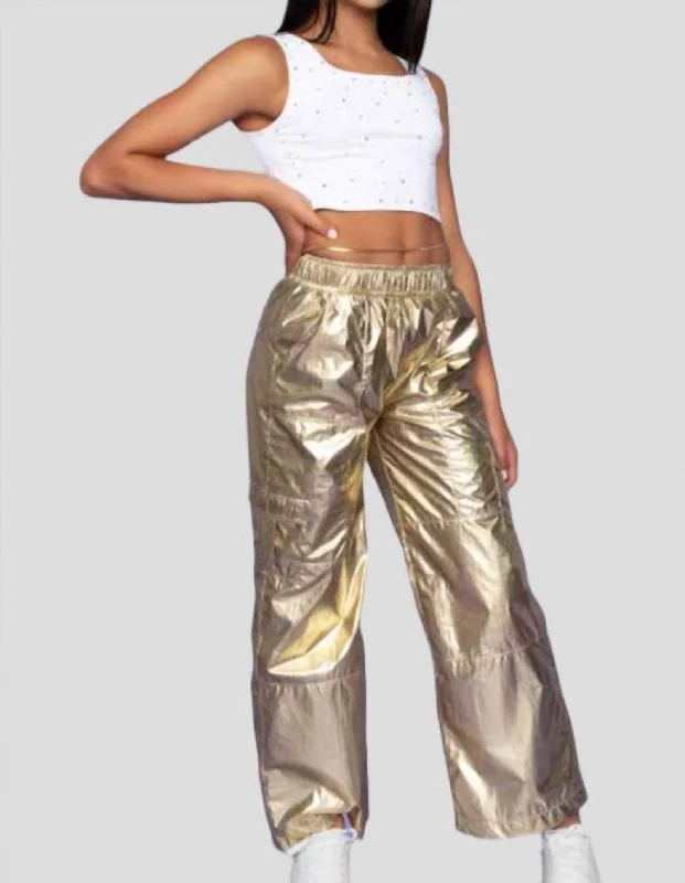 saffron soft pants -Girls Junior Metallic Cargo Pants In Gold