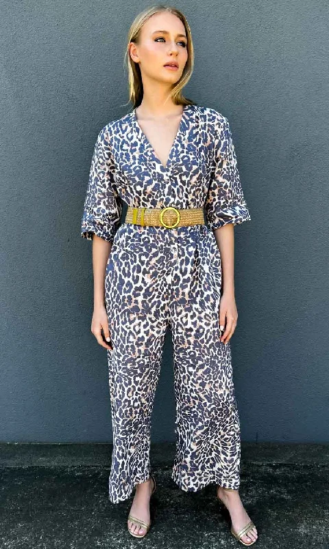 violet glow pants -Hoss Linen Jumpsuit - Animal Print