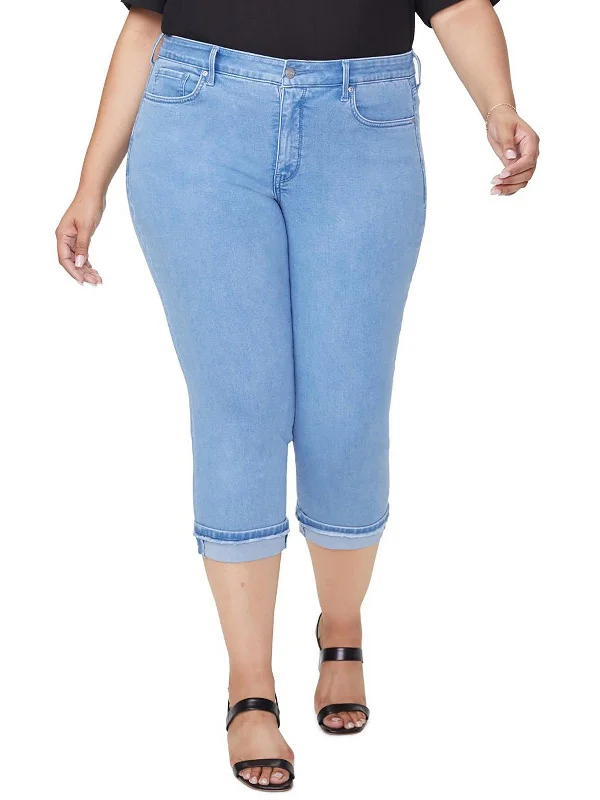 gym flex pants -Marilyn Womens Straight Leg Light Wash Cropped Jeans