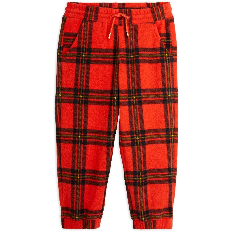 thick gym pants -Mini Rodini Red Check Aop Fleece Pants