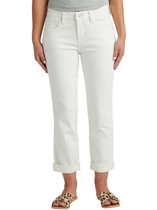 brick slim pants -Petites Carter Womens Girlfriend Mid-Rise Ankle Jeans