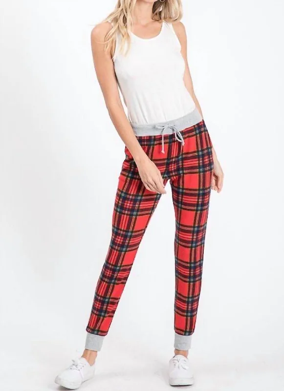 electric pop pants -Plaid Jill Jogger In Red