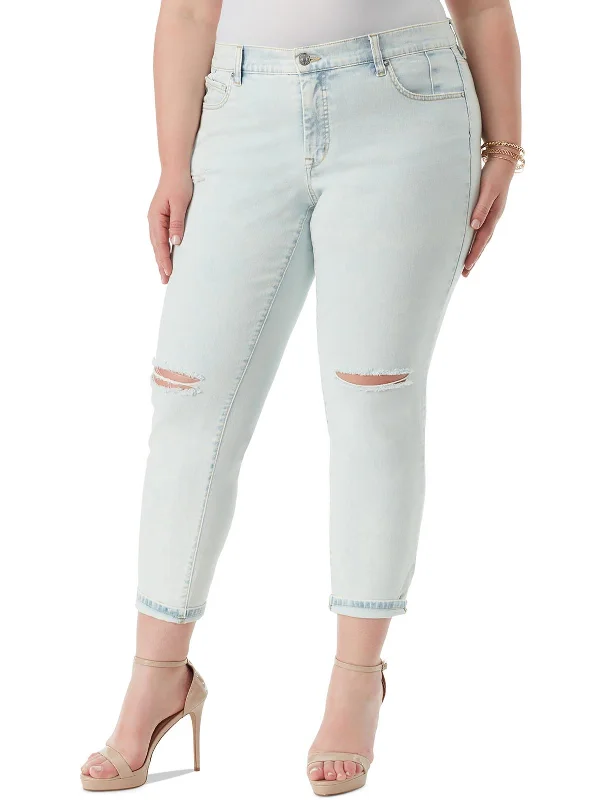 plus flex pants -Plus Mika Womens Cuffed Light Wash Skinny Jeans