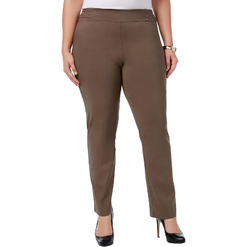 bronze stripe pants -Plus Womens Embellished Tummy Control Straight Leg Pants