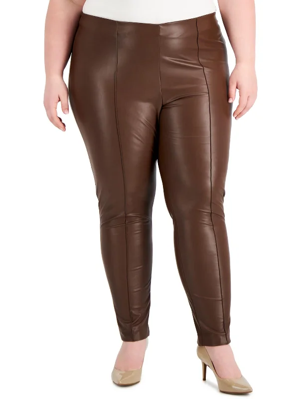 heavy wash pants -Plus    Womens Faux Leather Mid-Rise Skinny Pants