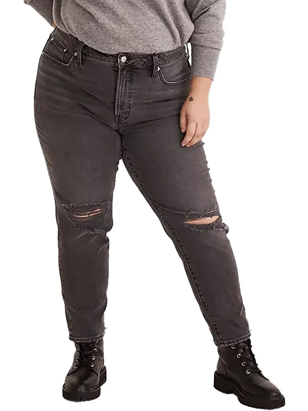 flame slim pants -Plus Womens High-Rise Destroyed Skinny Jeans