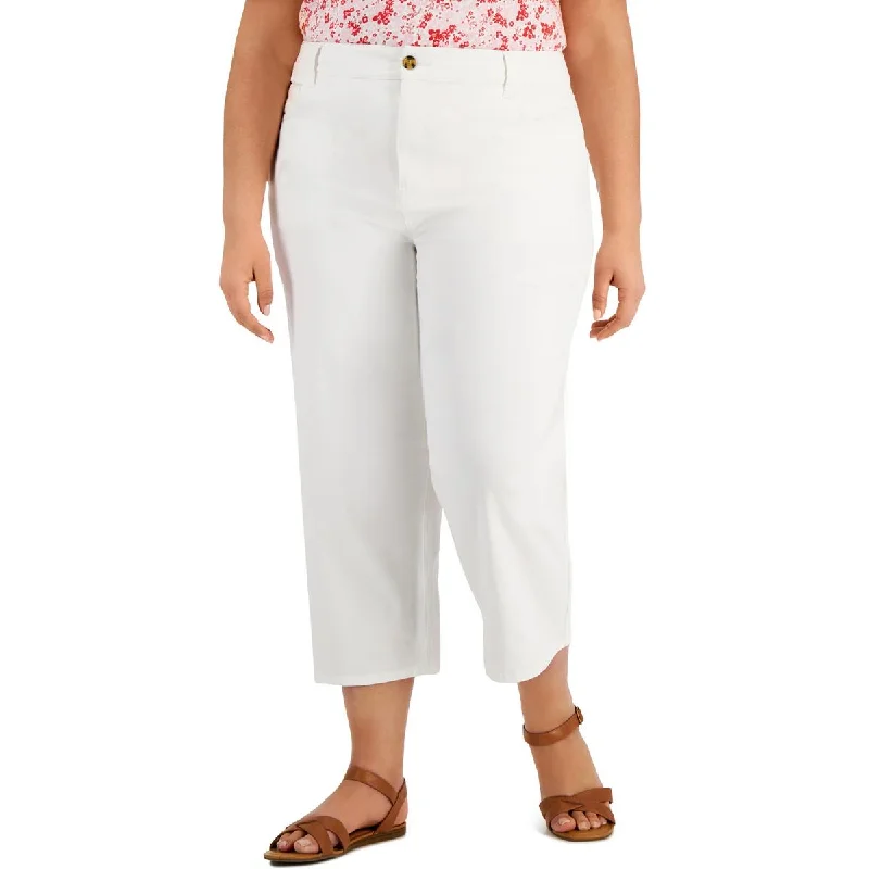 soft edge pants -Plus Womens High Rise Wide Leg Cropped Pants