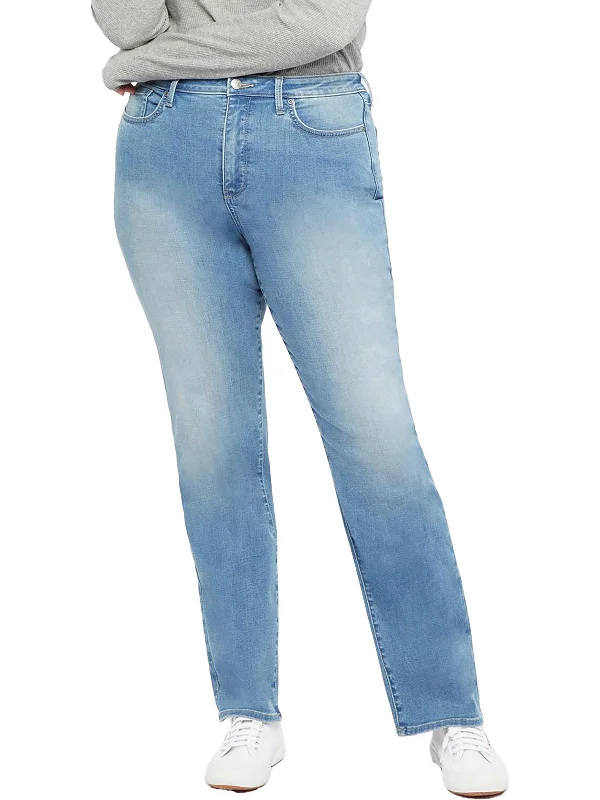 soft cut pants -Plus Womens Relaxed Light Wash Straight Leg Jeans