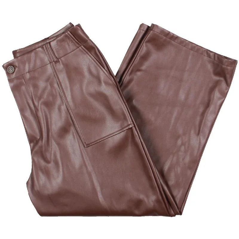 petite ripple pants -Pork Chop Womens Faux Leather Pockets Cropped Pants