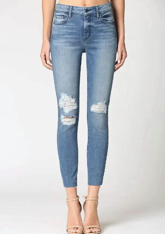 long glow pants -Renee Ripped Skinny Jeans In Medium Blue