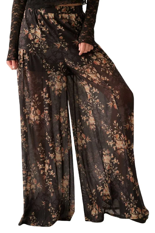 twist leg pants -Sloan Floral Mesh Wide-Leg Pant In Black