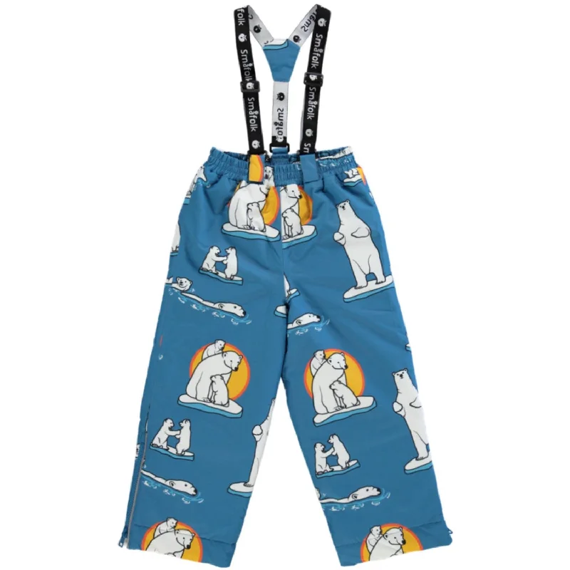 active glow pants -Småfolk Solid Blue Snow Pants With Polaer Bears