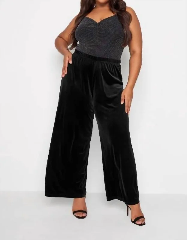 camel flex pants -Velvet Wide Leg Pants In Black