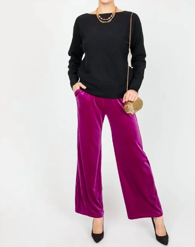 women’s trek pants -Velvet Wide Leg Pants In Magenta