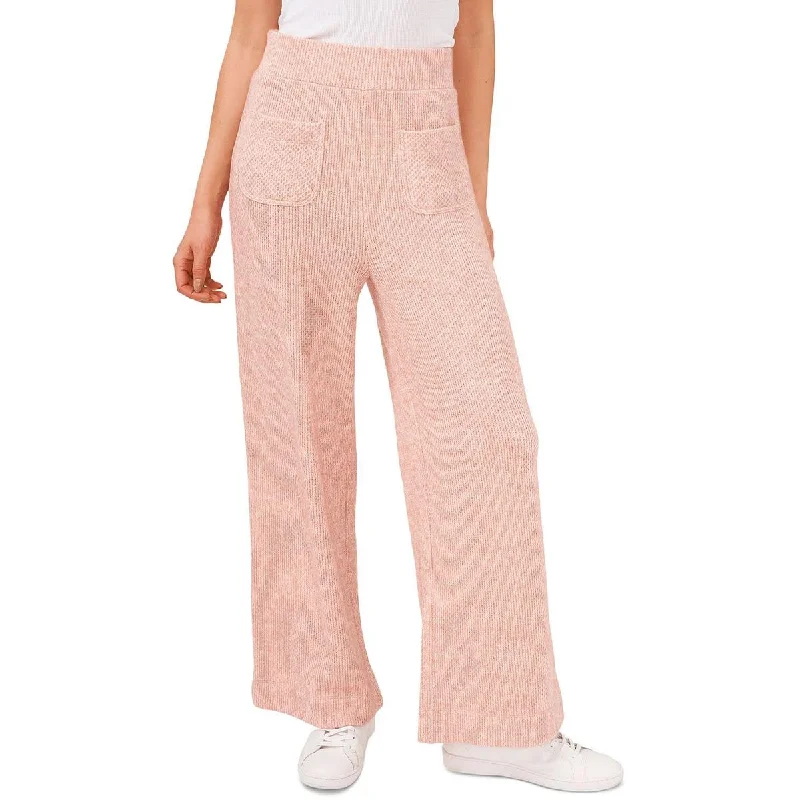 high cut pants -Whistful Daydream Womens High Rise Ribbed Knit Flared Pants