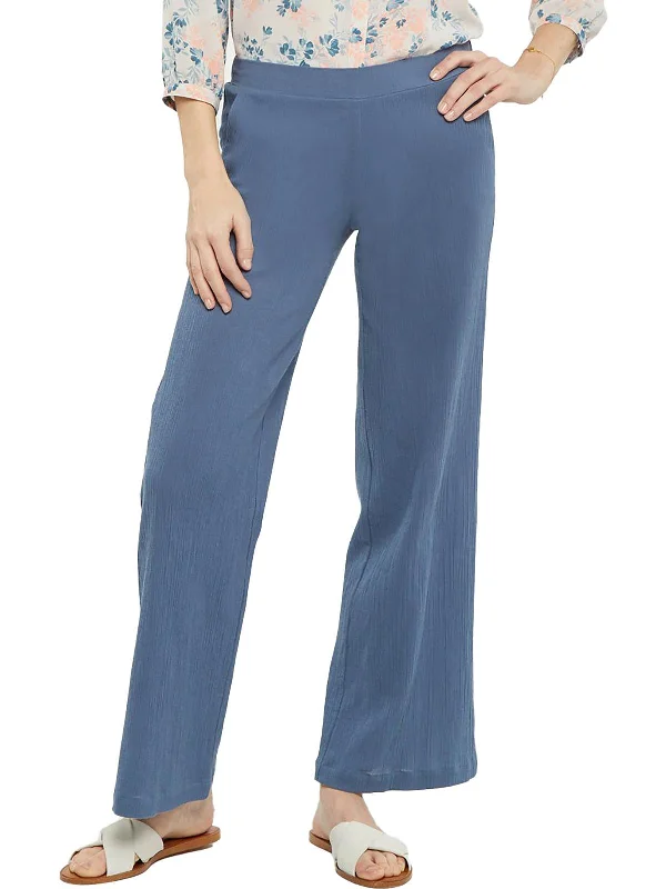 snug slim pants -Womens Cotton Pull On Straight Leg Pants