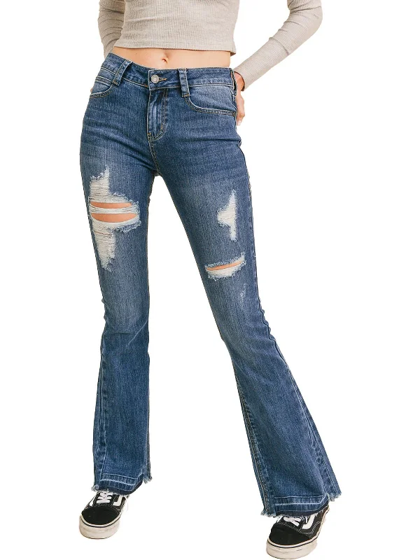 crisp stretch pants -Womens Denim Distressed Flare Jeans