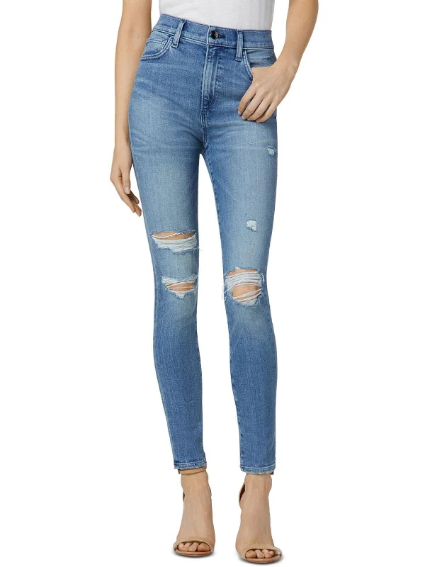 taper hem pants -Womens Distressed High Rise Ankle Jeans