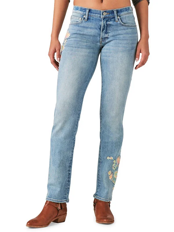 vivid flex pants -Womens Floral Embroidered Straight Leg Jeans