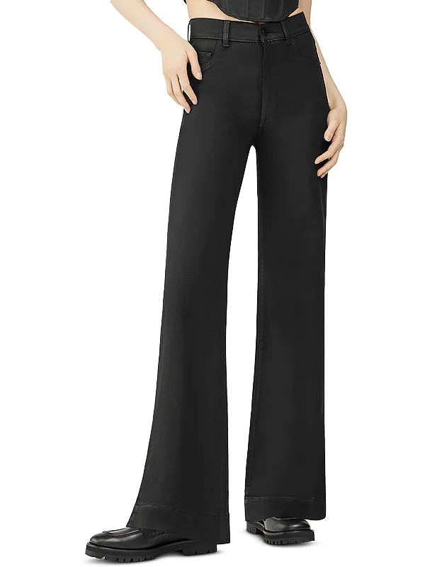 plum light pants -Womens High Rise Coated Wide Leg Jeans