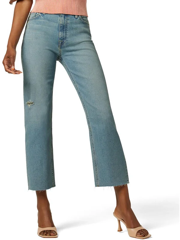 plus ripple pants -Womens High-Rise Distressed Wide Leg Jeans