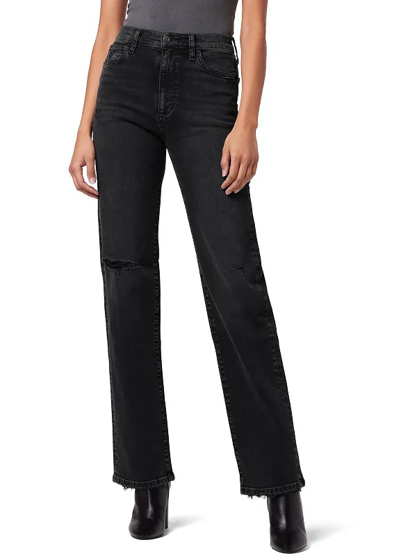 sleek gym pants -Womens High-Rise Distressed Wide Leg Jeans