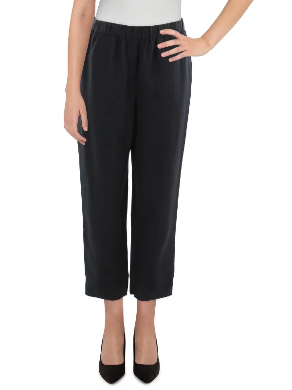 apricot comfy pants -Womens Linen Pull On Straight Leg Pants