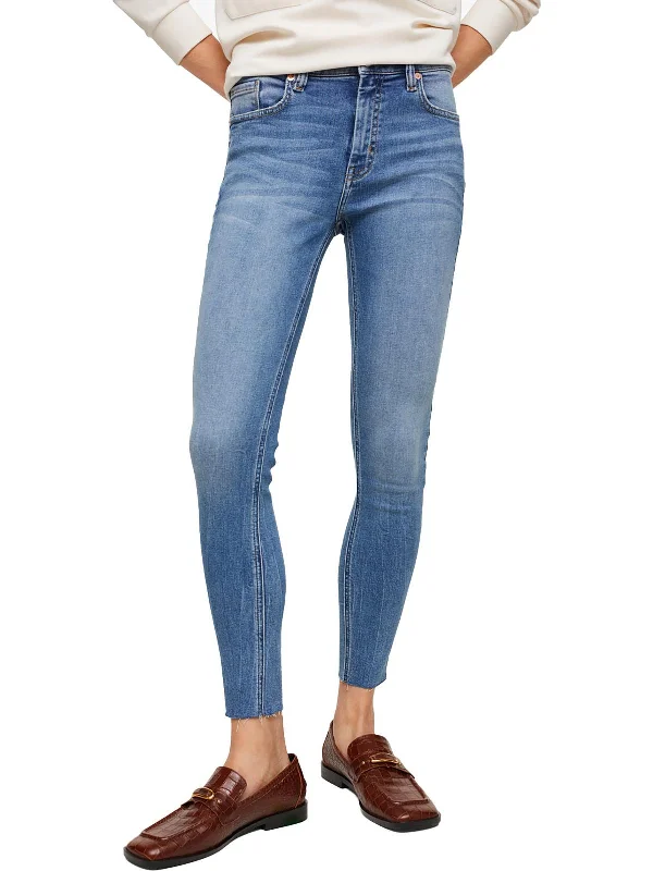 angled side pants -Womens Mid-Rise Cropped Skinny Jeans