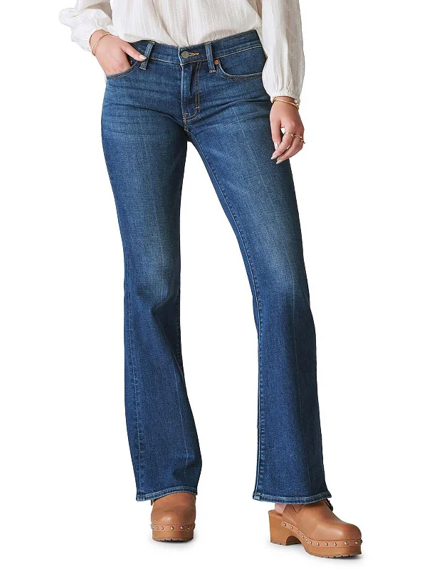 angled side pants -Womens Mid-Rise Dark Wash Flare Jeans