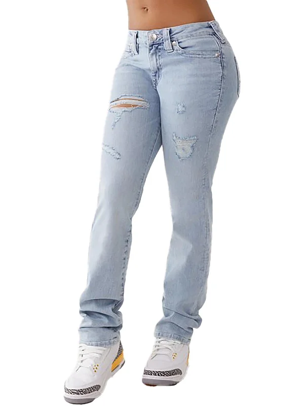 light pop pants -Womens Mid-Rise Destroyed Straight Leg Jeans