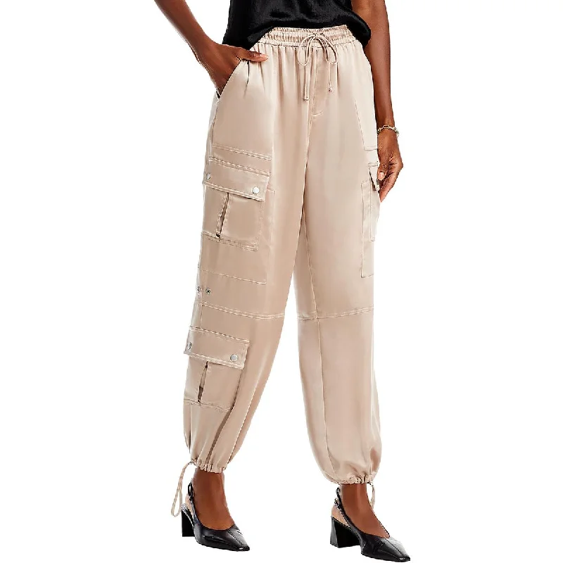 orchid ripple pants -Womens Satin Cargo Ankle Pants