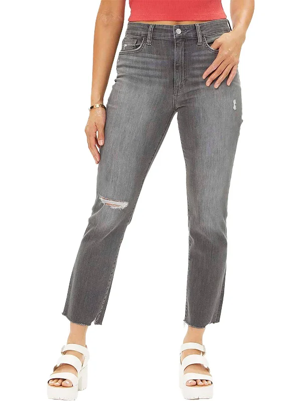 drape flex pants -Womens Straight Leg Distressed Ankle Jeans