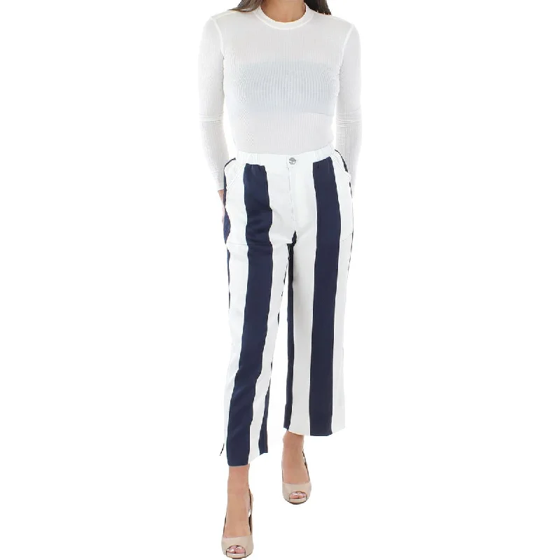 coal slim pants -Womens Striped Cropped Wide Leg Pants